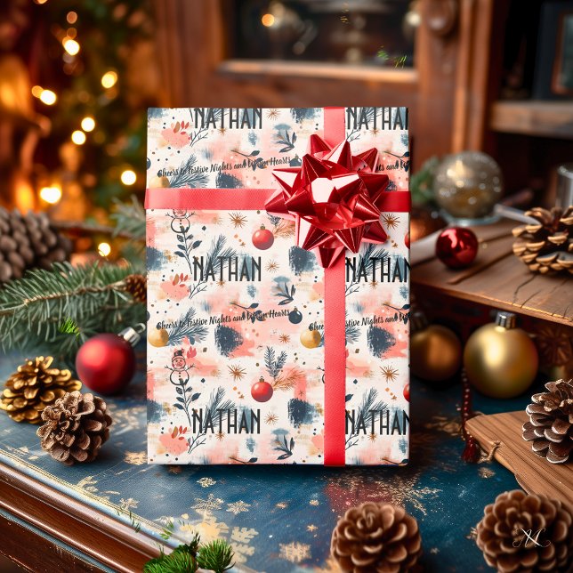 Papier Cadeau Aquarelle personnalisée Ornements et Pine Noël (Créateur téléchargé)