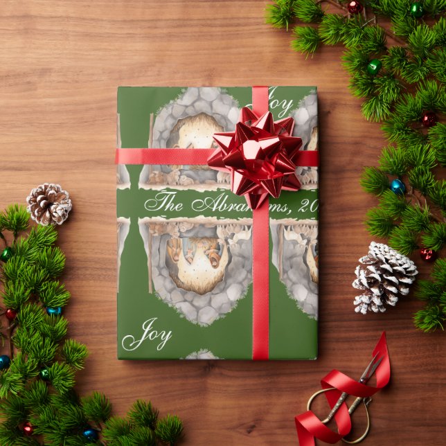 Papier Cadeau Aquarelle personnalisée Vintage Noël Nativité Scèn (Cadeau de vacances)