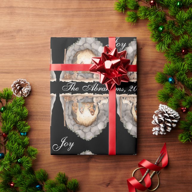 Papier Cadeau Aquarelle personnalisée Vintage Noël Nativité Scèn (Cadeau de vacances)