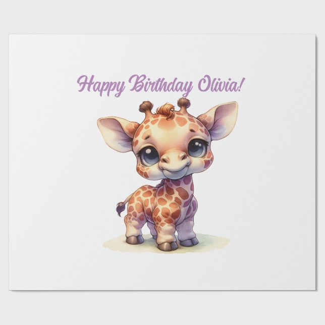 Papier Cadeau Aquarelle petite girafe (Plat)