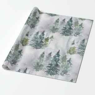 Papier Cadeau Aquarelle Pin rustique Arbres Forêt Neige hiver