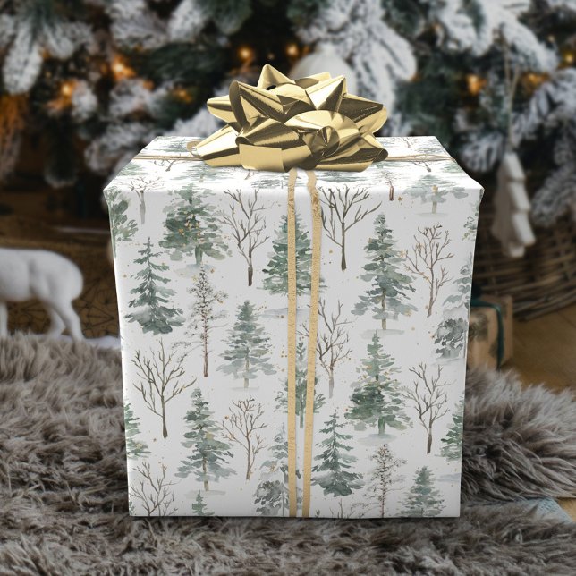 Papier Cadeau Aquarelle Pine Noël Arbres de Noël (Créateur téléchargé)