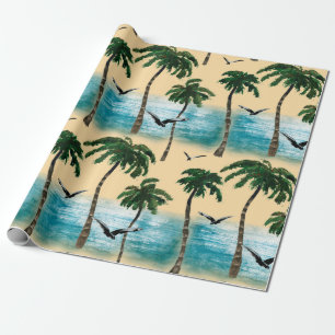 Papier Cadeau Aquarelle plage de texture transparente. Palmiers,