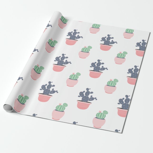 Papier Cadeau Aquarelle Plantes succulents (Déroulé)