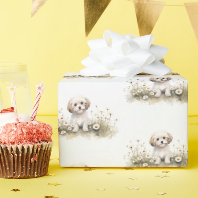 Papier Cadeau Aquarelle Poodle dans les marais (Fête d'anniversaire)