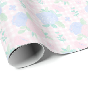 Papier Cadeau Aquarelle Preppy Floral En vichy Anniversaire