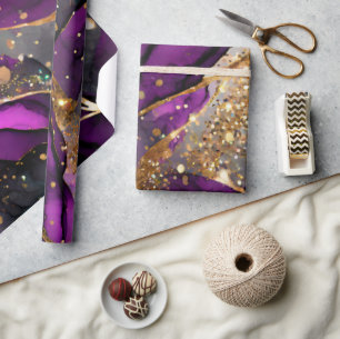 Papier Cadeau Aquarelle Purple et Parties scintillant d'or Encre