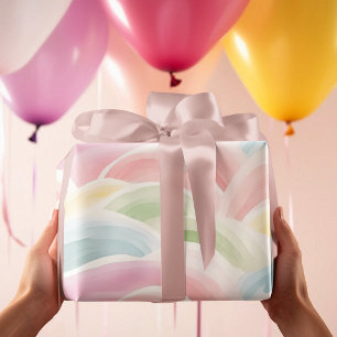 Papier Cadeau Aquarelle Rainbow Motif avec Neutral Pastel