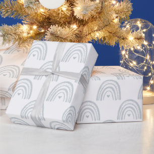 Papier Cadeau Aquarelle Rainbow Rows en bleu pastel gris
