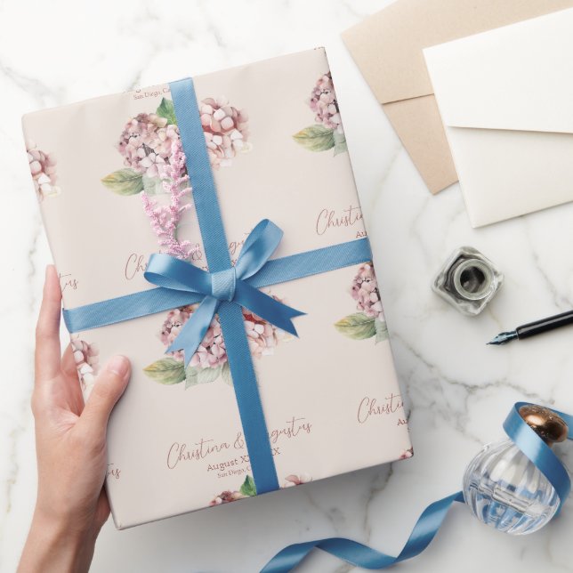 Papier Cadeau Aquarelle romantique rose et bleu Hydrangea Fleurs (Cadeaux)