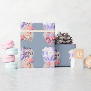 Papier Cadeau Aquarelle romantique Valentine Love Foxes sur Blue