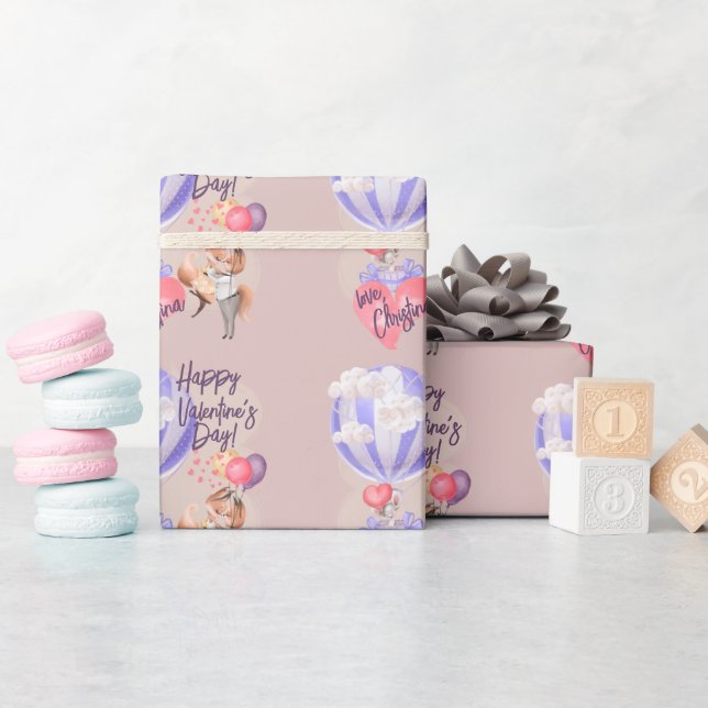 Papier Cadeau Aquarelle romantique Valentine Love Renards sur ro (Baby Shower)