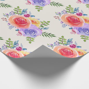 Papier Cadeau Aquarelle Rose colorée Motif floral