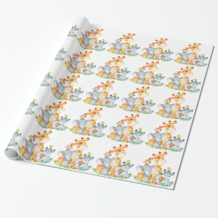 Papier Cadeau Aquarelle rose Cute Safari Jungle Animaux