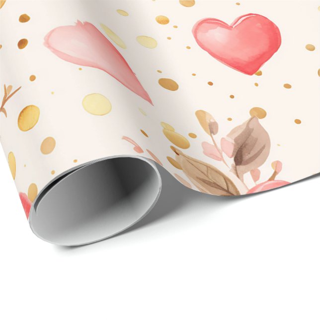 Papier Cadeau Aquarelle rose de Valentine Roses et coeurs (Coin rond)