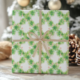 Papier Cadeau Aquarelle rose et vert lumières Garland Noël