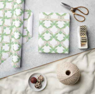 Papier Cadeau Aquarelle rose et vert vaches Garland Noël