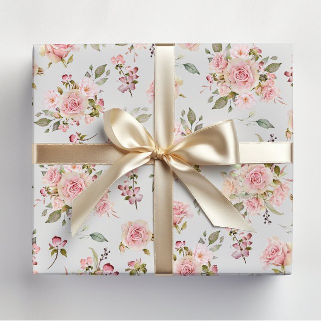 Papier Cadeau Aquarelle Rose Fleurs Motif Floral (Créateur téléchargé)