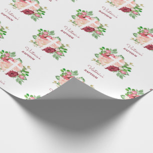 Papier Cadeau Aquarelle rose floral Baptême