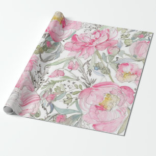 Papier Cadeau Aquarelle rose Floral Mariage de douche d'annivers