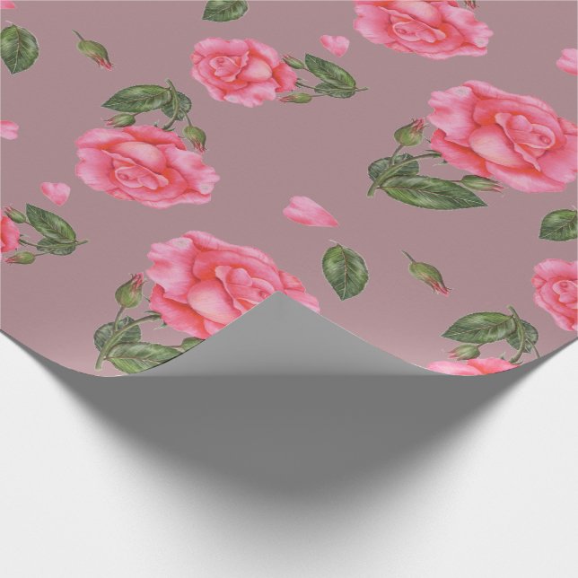 Papier Cadeau Aquarelle rose Illustration Art floral (Coin)