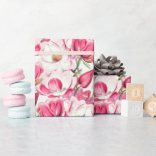 Papier Cadeau Aquarelle rose Magnolia Motif
