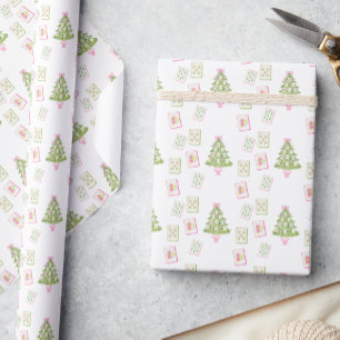 Papier Cadeau Aquarelle rose Mahjong Arbre de Noël