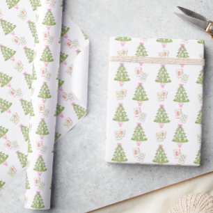 Papier Cadeau Aquarelle rose Mahjong Arbre de Noël