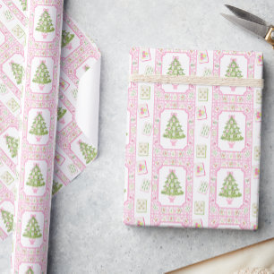 Papier Cadeau Aquarelle rose Mahjong Arbre de Noël