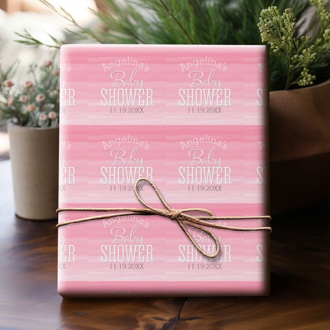 Papier Cadeau Aquarelle rose Ombre doux Baby shower fille (Custom Wrapping Paper)