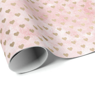 Papier Cadeau Aquarelle rose pâle Coeurs d'or