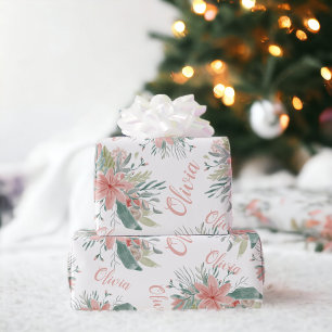 Papier Cadeau Aquarelle rose pâle florale Baby Girl Name script