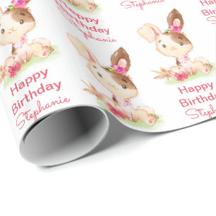 Papier Cadeau Aquarelle rose petit lapin