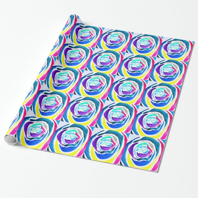 Papier Cadeau Aquarelle rose pop art bleu (Déroulé)