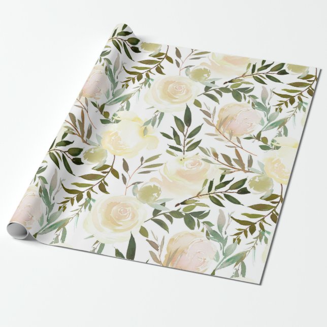 Papier Cadeau Aquarelle rose-rose-rose-beige Aquarelle Florale (Déroulé)