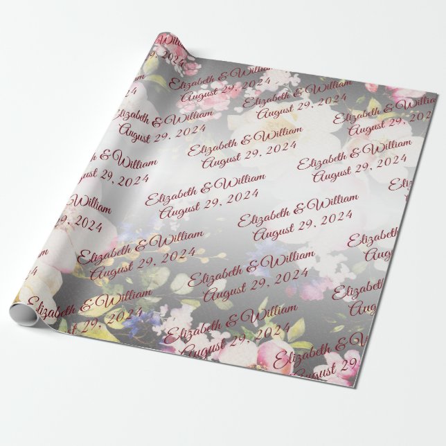 Papier Cadeau Aquarelle rose Roses jaunes, noir flou, Mariage (Déroulé)