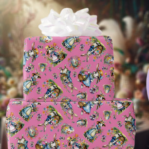 Papier Cadeau Aquarelle rose Vintage Oeufs de lapin de Pâques Fl