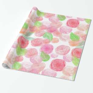 Papier Cadeau Aquarelle Roses roses