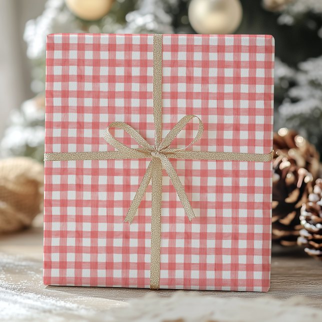 Papier Cadeau Aquarelle rouge et blanc En vichy (Créateur téléchargé)