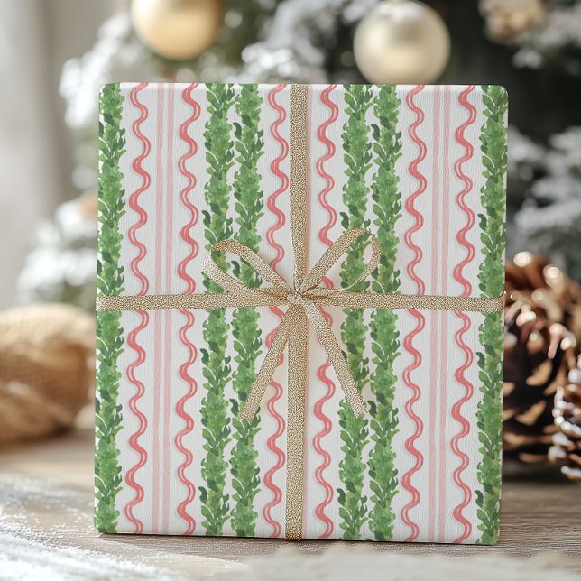 Papier Cadeau Aquarelle Rouge et vert Garland de Noël (Créateur téléchargé)