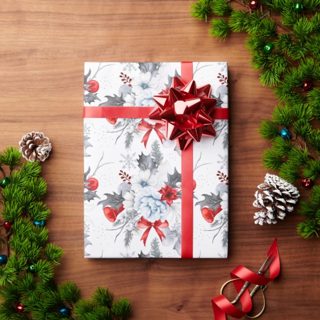 Papier Cadeau Aquarelle rouge glace bleu Motif de Noël (Cadeau de vacances)