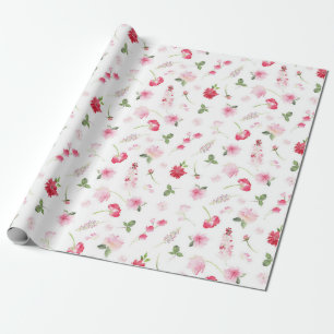 Papier Cadeau Aquarelle Rouge rose floral