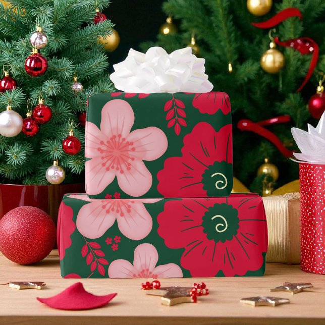 Papier Cadeau Aquarelle rouge verte Florale (Créateur téléchargé)