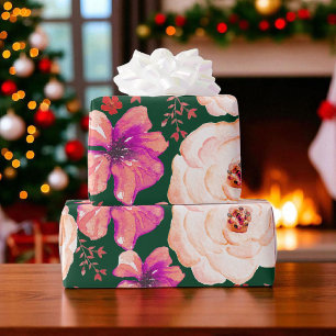 Papier Cadeau Aquarelle rouge verte Florale