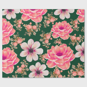 Papier Cadeau Aquarelle rouge verte Florale