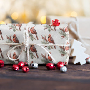 Papier Cadeau Aquarelle rustique Hiver Cardinal Holly Branche