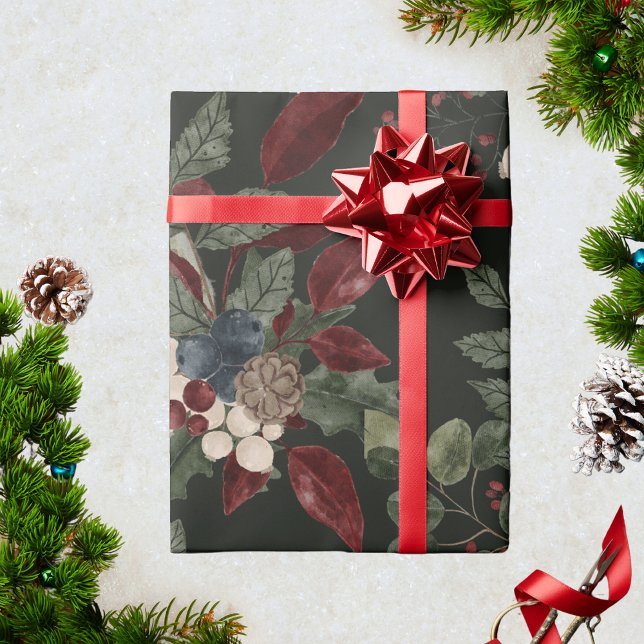 Papier Cadeau Aquarelle rustique moderne verdure de Noël (Créateur téléchargé)