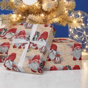 Papier Cadeau Aquarelle Rustique Noël mignonne Gnomes Vacances