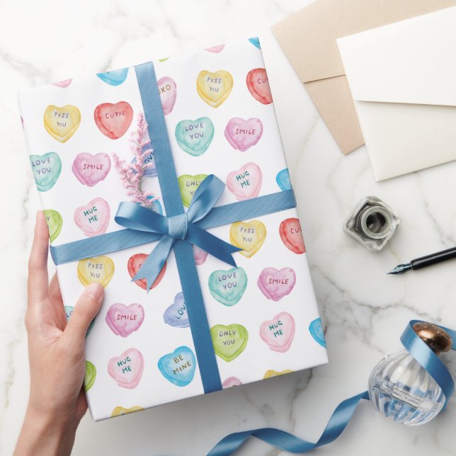 Papier Cadeau Aquarelle Saint Valentin Coeurs de conversation (Cadeaux)