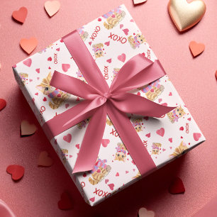 Papier Cadeau Aquarelle Saint Valentin Kitty XOXO Motif